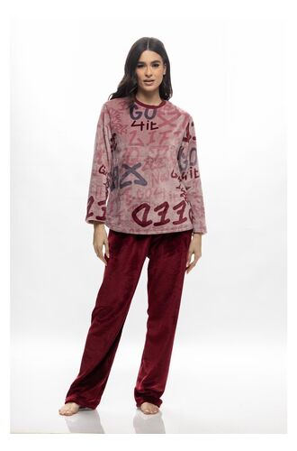 Γυναικεία πυτζάμα Galaxy - Fleece - Σάπιο μήλο Print - Regular Fit - Polyester
