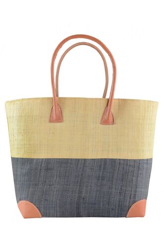 Τσάντα θαλάσσης Rock Club - Χειροποίητη Raffia - Γκρι - Κίτρινη