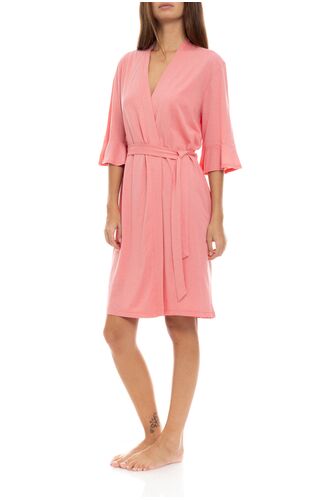 Γυναικεία Ρόμπα Pink Label - Σταυρωτή Dusty Pink - Μανίκι 3/4 - Cotton