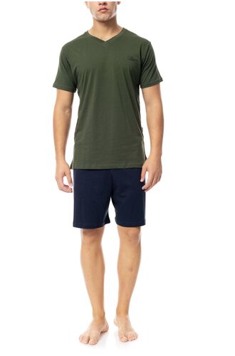 Ανδρική Καλοκαιρινή Πυτζάμα Ulisse - Oil Green V-NECK - Κοντό μανίκι - Cotton