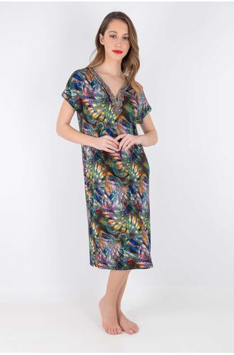 Φόρεμα Claire Katrania - Outwear midi - Εμπριμέ - Ethnic κέντημα