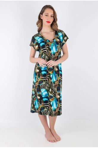 Φόρεμα Claire Katrania - Outwear midi - Κοντομάνικο - Print παγώνι