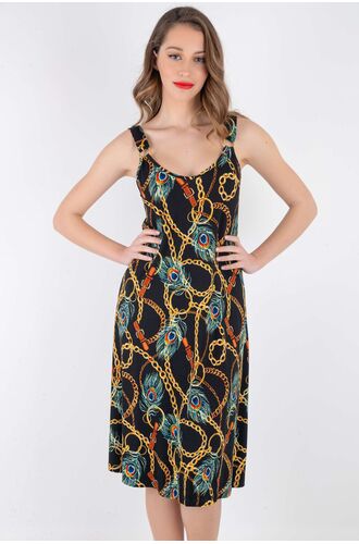 Φόρεμα Claire Katrania - Outwear midi - Μαύρο Εμπριμέ - Φαρδιές τιράντες