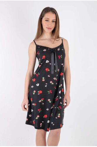 Γυναικείο νυχτικό Claire Katrania - Λεπτή Τιράντα - Μαύρο φλοράλ