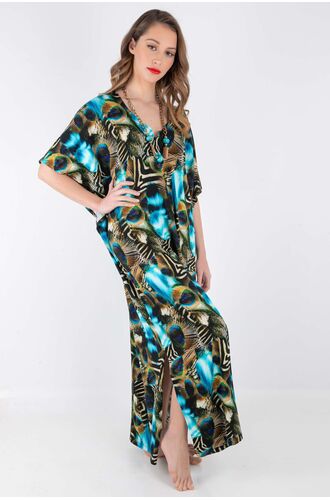 Καφτάνι Claire Katrania - Outwear μακρύ - Κοντομάνικο - Print παγώνι