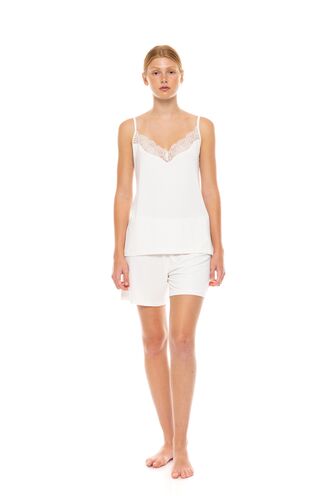 Γυναικεία πυτζάμα Σόρτς Pink Label - Τιράντα - BABYDOLL Λευκό - Bamboo