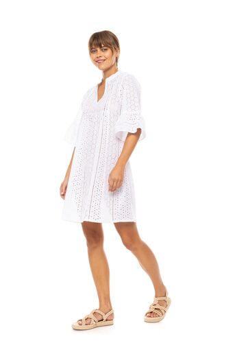 Γυναικείο Beachdress Pink Label -  Φόρεμα με κοφτό κέντημα - ΛΕΥΚΟ - Regular Fit - Cotton