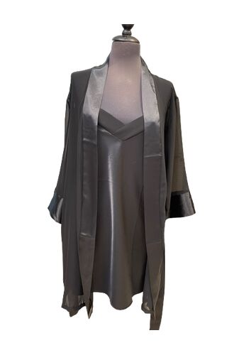 Γυναικεία Ρόμπα Σατέν - Νυχτικό Σατέν - Σετ Fontana di vita - Μαύρο