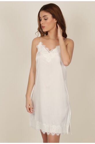 Νυφικό Νυχτικό Admas - Σατέν Ιβουάρ - Δαντέλα