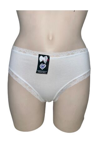 Γυναικείο Slip Midi MEI - Λευκό - Οικολογικό βαμβάκι - Λάστιχο Δαντέλα