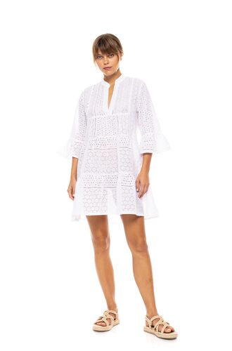 Γυναικείο Beachdress Pink Label -  Φόρεμα Λευκό - Κοφτό κέντημα - Regular Fit - Cotton