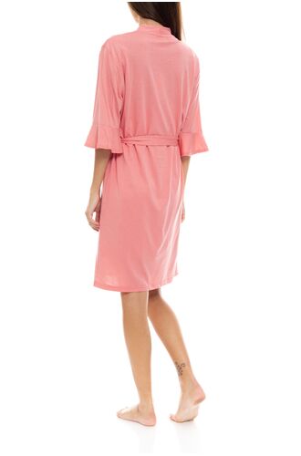 Γυναικεία Ρόμπα Pink Label - Σταυρωτή Dusty Pink - Μανίκι 3/4 - Cotton