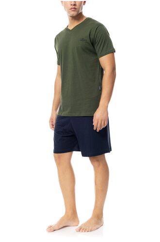 Ανδρική Καλοκαιρινή Πυτζάμα Ulisse - Oil Green V-NECK - Κοντό μανίκι - Cotton