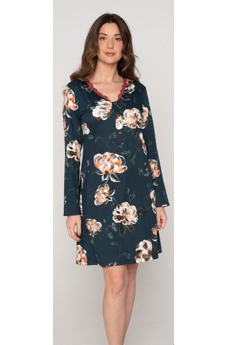 Γυναικείο νυχτικό Jeannette - Μπλε φλοράλ - Midi
