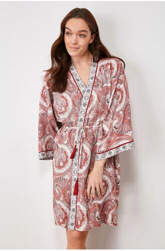 Σετ ρόμπα & νυχτικό Penye Mood  - Κόκκινο - Λευκή Εμπριμέ