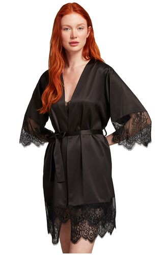 Σετ ρόμπα & νυχτικό Penye Mood  - Μαύρο - Σατέν