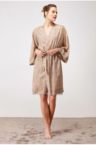 Σετ ρόμπα & νυχτικό Penye Mood  - Μωβ - Εμπριμέ