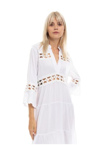 Γυναικείο Beachdress Pink Label -  Λευκό - Midi Φόρεμα - Regular Fit - Viscose
