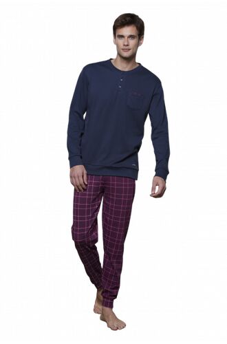 Ανδρική πυτζάμα Noidinotte - Μπλε - Μελιτζανί καρό παντελόνι
