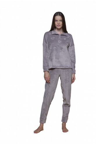 Γυναικεία πυτζάμα Noidinotte - Γκρεζ βελουτέ - Πουά Παντελόνι