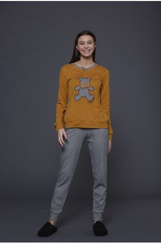 Γυναικεία πυτζάμα Noidinotte - Κίτρινη - Παντελόνι πτι καρό