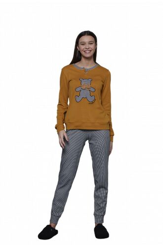 Γυναικεία πυτζάμα Noidinotte - Κίτρινη - Παντελόνι πτι καρό