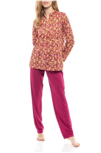 Γυναικεία Πυτζάμα Pink Label - Εμπριμέ μπλούζα - Ροζ παντελόνι