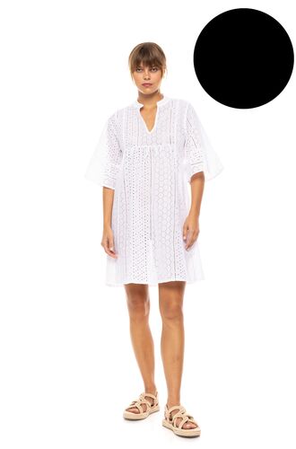 Γυναικείο Beachdress Pink Label -  Φόρεμα με κοφτό κέντημα - Μαύρο- Regular Fit - Cotton