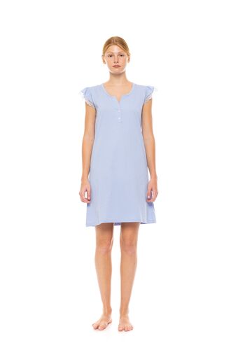 Γυναικείο Νυχτικό Pink Label - Blue Cloud - Κοντό Μανίκι - Δαντέλα - Πατιλέτα - Cotton
