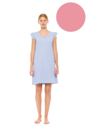 Γυναικείο Νυχτικό Pink Label - Dusty Pink - Κοντό Μανίκι - Δαντέλα - Πατιλέτα - Cotton