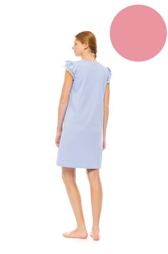 Γυναικείο Νυχτικό Pink Label - Dusty Pink - Κοντό Μανίκι - Δαντέλα - Πατιλέτα - Cotton