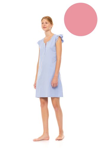 Γυναικείο Νυχτικό Pink Label - Dusty Pink - Κοντό Μανίκι - Δαντέλα - Πατιλέτα - Cotton