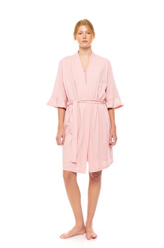 Γυναικεία Ρόμπα Pink Label - Σταυρωτή Baby Pink - Μανίκι 3/4 - Cotton