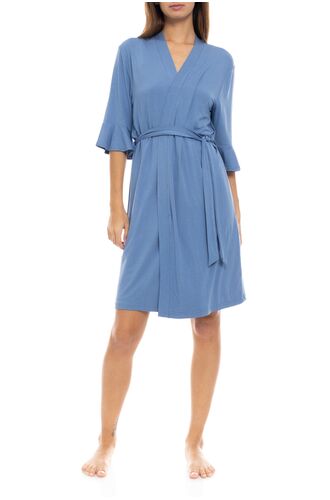 Γυναικεία Ρόμπα Pink Label - Σταυρωτή Cosmos Blue - Μανίκι 3/4 - Cotton