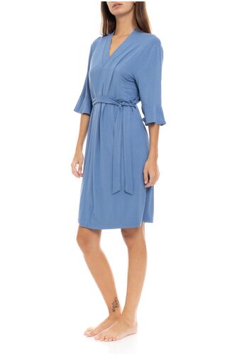 Γυναικεία Ρόμπα Pink Label - Σταυρωτή Cosmos Blue - Μανίκι 3/4 - Cotton