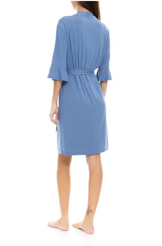 Γυναικεία Ρόμπα Pink Label - Σταυρωτή Cosmos Blue - Μανίκι 3/4 - Cotton