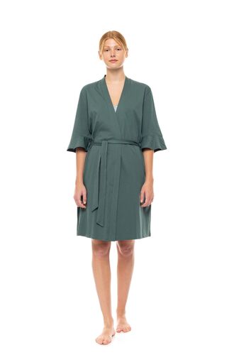 Γυναικεία Ρόμπα Pink Label - Σταυρωτή Dark Green - Μανίκι 3/4 - Cotton