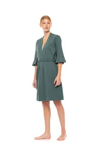 Γυναικεία Ρόμπα Pink Label - Σταυρωτή Dark Green - Μανίκι 3/4 - Cotton