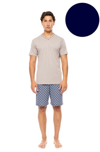 Ανδρική Καλοκαιρινή Πυτζάμα Ulisse - Yacht Blue - V-NECK - Print - Κοντό μανίκι - Cotton