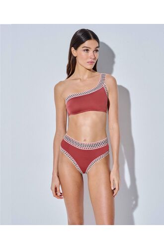Lida Σετ Μαγιό - Bronze μπικίνι - Crop top με έναν ώμο - Ψηλόμεσο - Slip - Lycra - Regular Fit