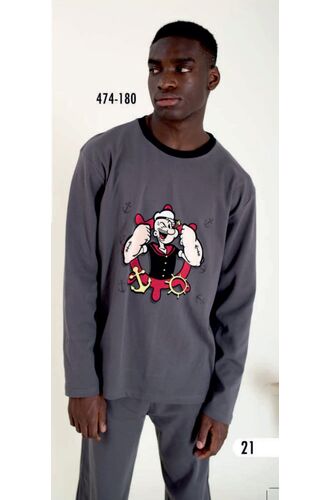 Ανδρική πυτζάμα Happy Family - Γκρι - Print Popeye