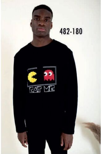 Ανδρική πυτζάμα Happy Family - Μαύρη - Print Pac man