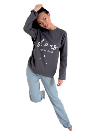 Γυναικεία πυτζάμα Happy Family - Γκρι - Γαλάζιο - Print
