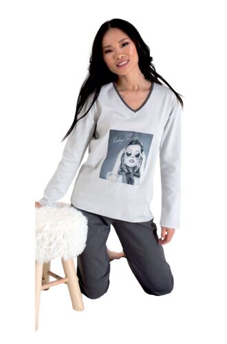 Γυναικεία πυτζάμα Happy Family - Γκρι - Μονόχρωμο Παντελόνι