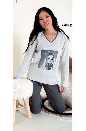 Γυναικεία πυτζάμα Happy Family - Γκρι - Μονόχρωμο Παντελόνι