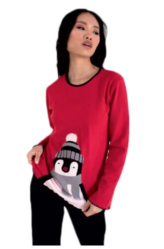 Γυναικεία πυτζάμα Happy Family - Κόκκινη - Μαύρο Παντελόνι