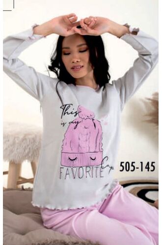 Γυναικεία πυτζάμα Happy Family - Λευκό - Ροζ Παντελόνι