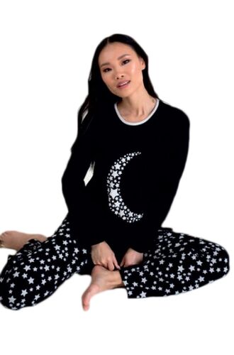 Γυναικεία πυτζάμα Happy Family - Μαύρη - Εμπριμέ Παντελόνι