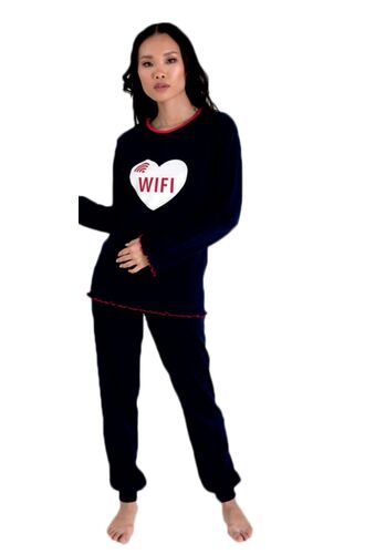 Γυναικεία πυτζάμα Happy Family - Μαύρη - Τύπωμα καρδιά