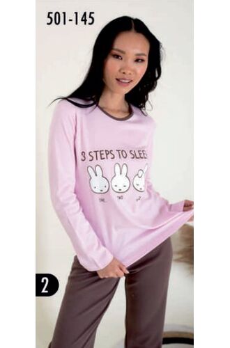 Γυναικεία πυτζάμα Happy Family - Ροζ - Print Κουνελάκια